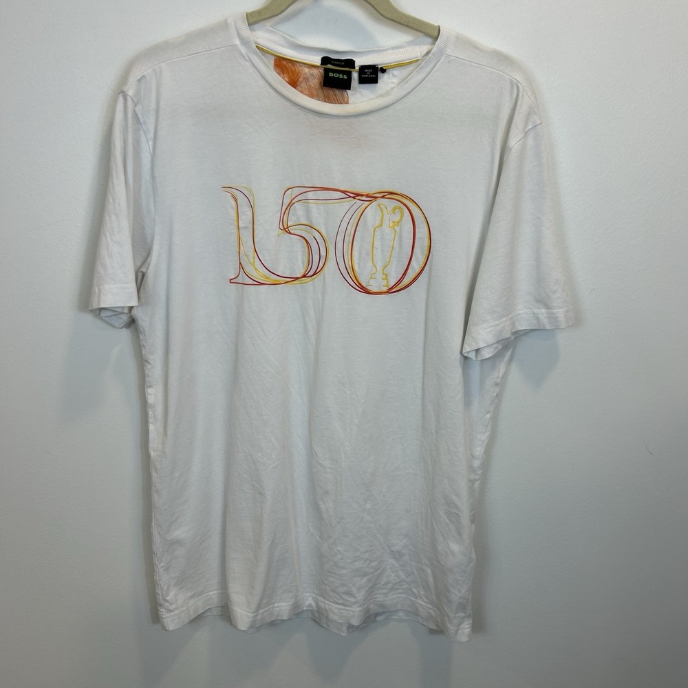 Hugo Boss Men's Size Large T Shirt White 150th Open Short Sleeve Shirt Top - Picture 3 of 11